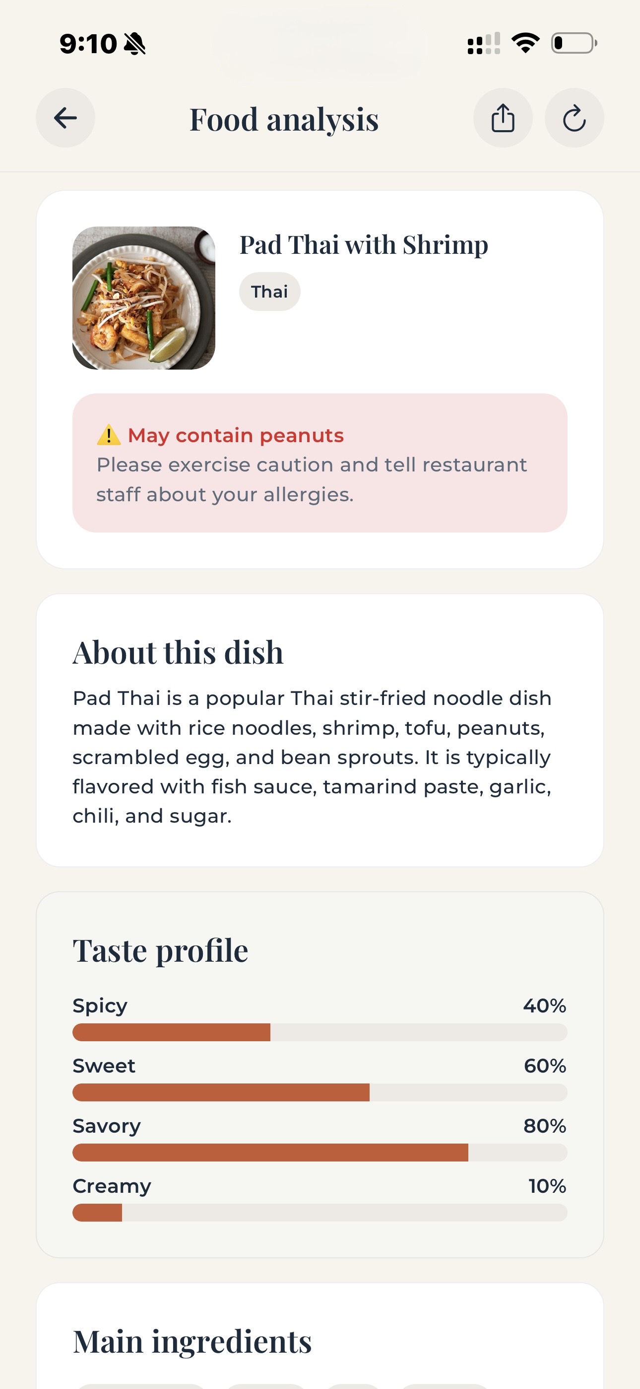 Pad Thai analysis result